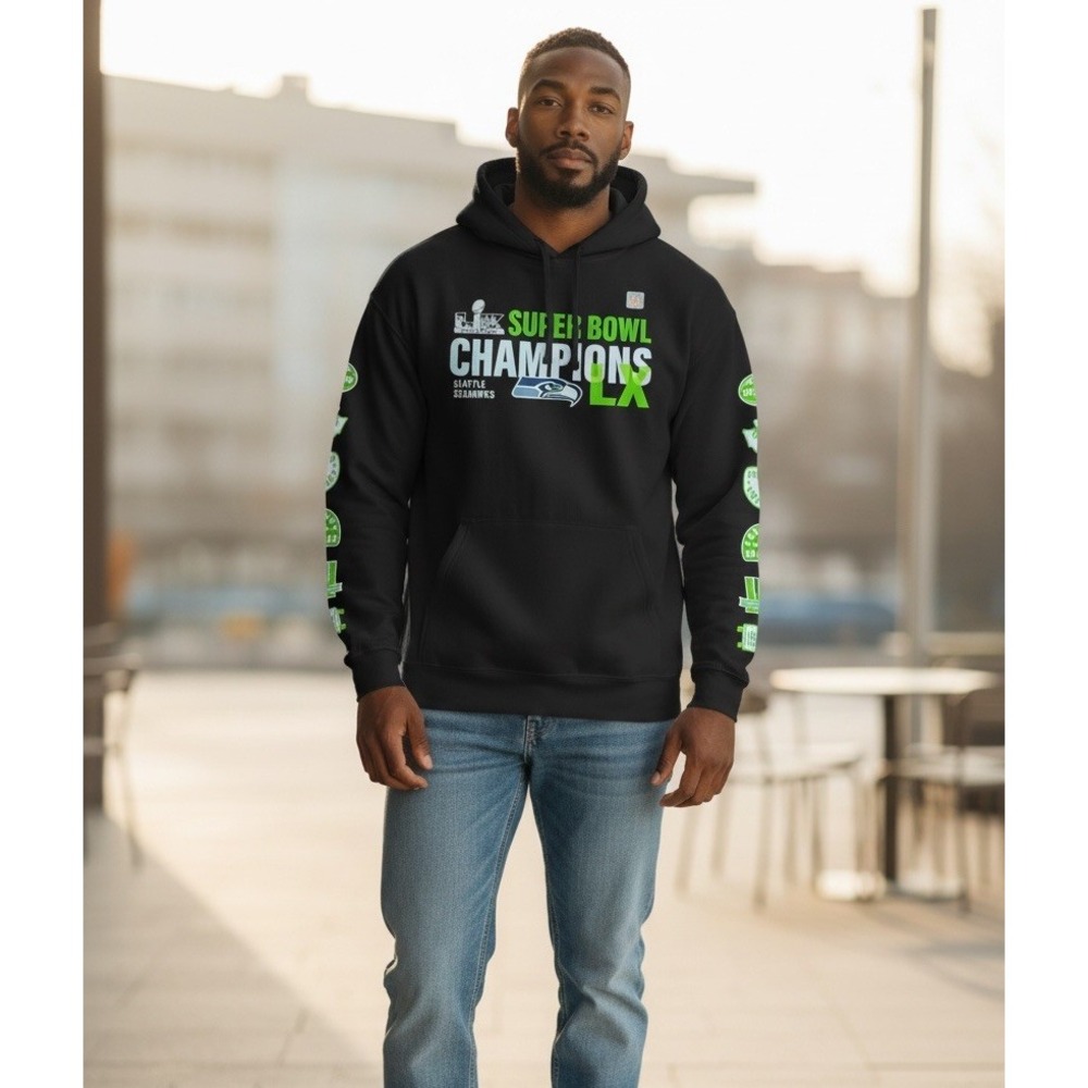 Fanatics Seattle Seahawks Mens Medium Black Super Bowl LX Champions Hoodie